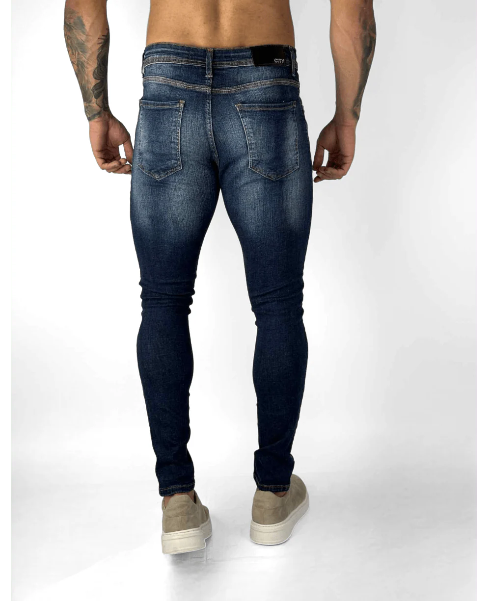 Calça Jeans Azul Mescla Masculina Skinny Liso - City Denim