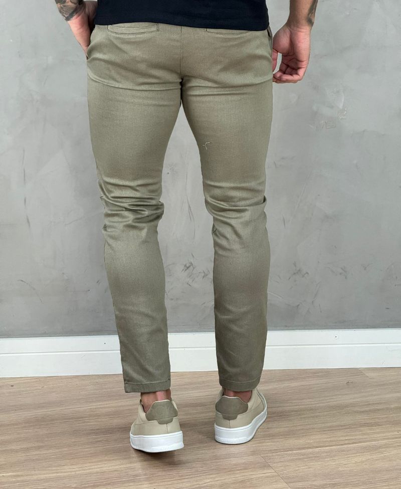 Calça Alfaiataria Caqui Masculina Skinny Acetinado - Visual jeans