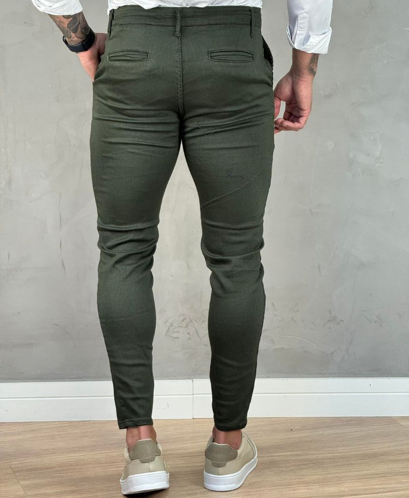 Calça Alfaiataria Verde Militar Masculina Super Skinny - Truehero