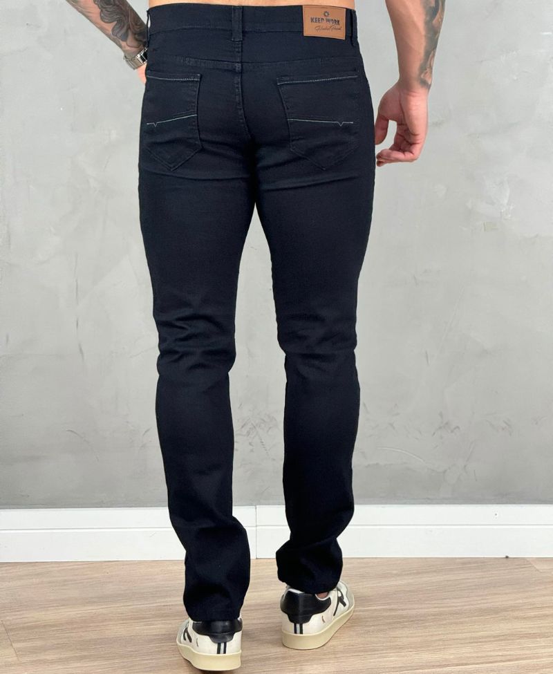 Calça Jeans Preta Masculina Lisa Slim - Keep Work