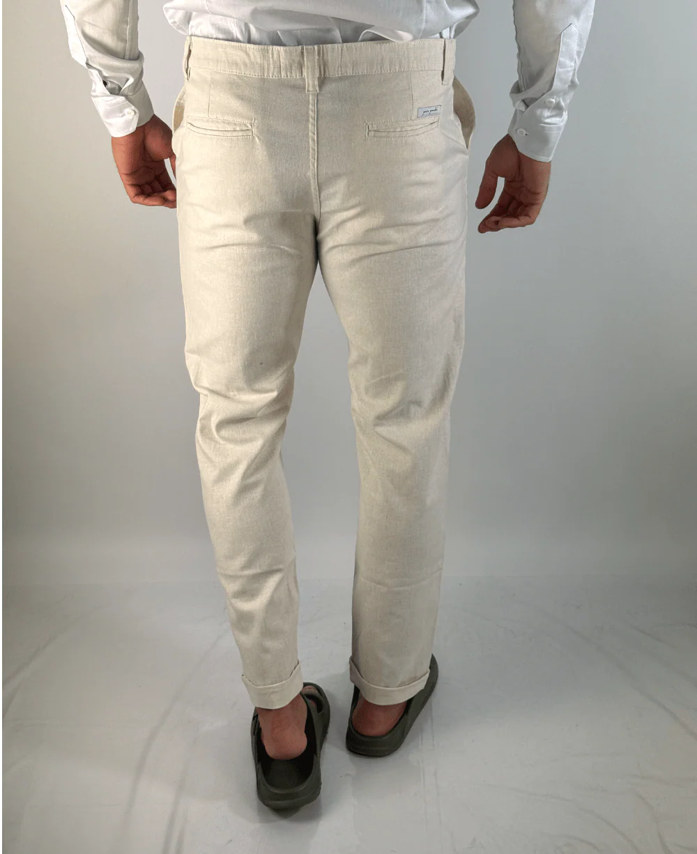 Calça Alfaiataria Linho Cós Transpassado Areia - Per Pochi