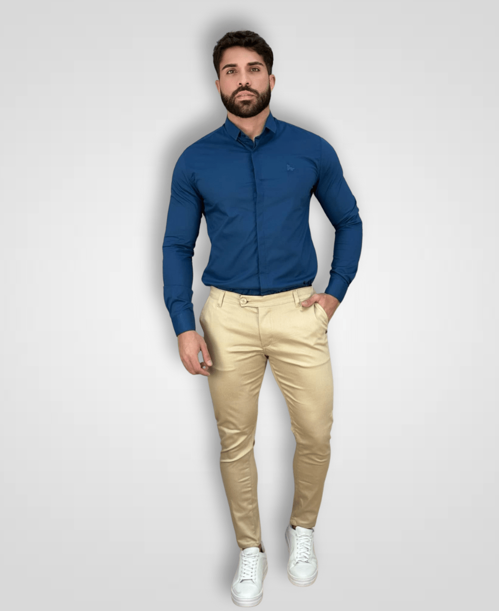 Calça Alfaiataria Bege Masculina Transpassado - Per Pochi