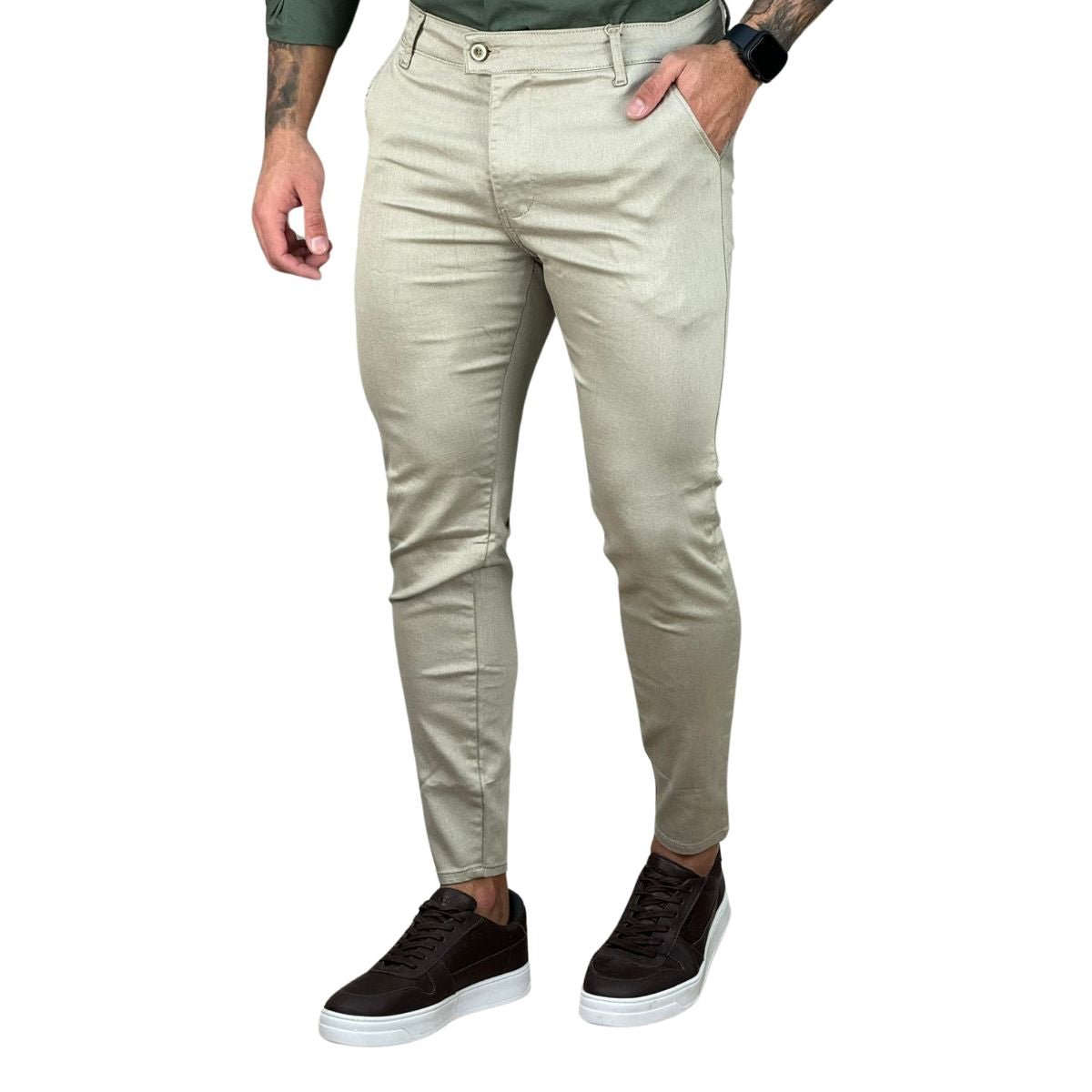 Calça Alfaiataria Caqui Claro Masculina Skinny - Truehero