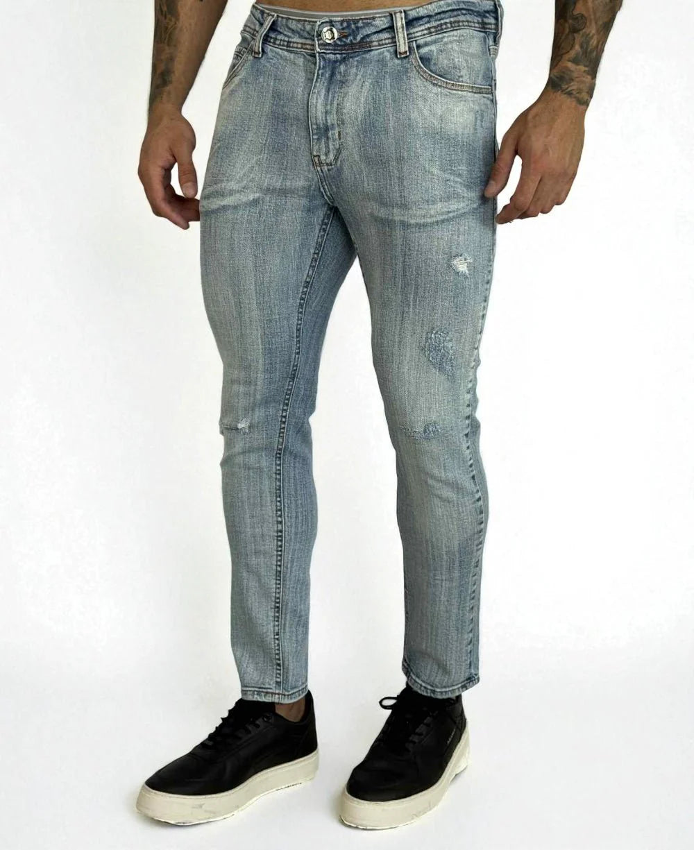 Calça Jeans Azul Lixado Masculina Skinny- City Denim