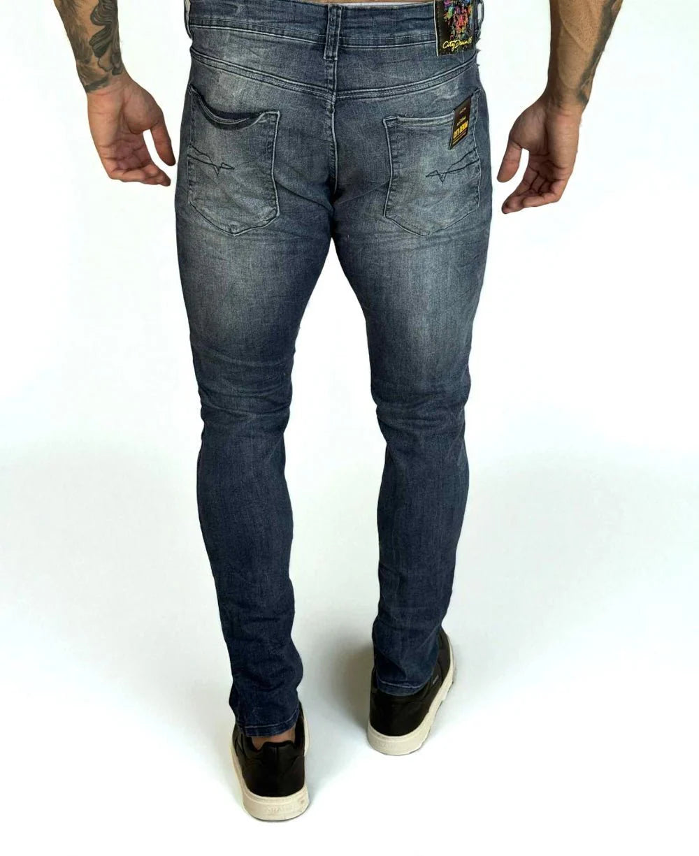 Calça Jeans Azul Puidos Masculina Skinny- City Denim