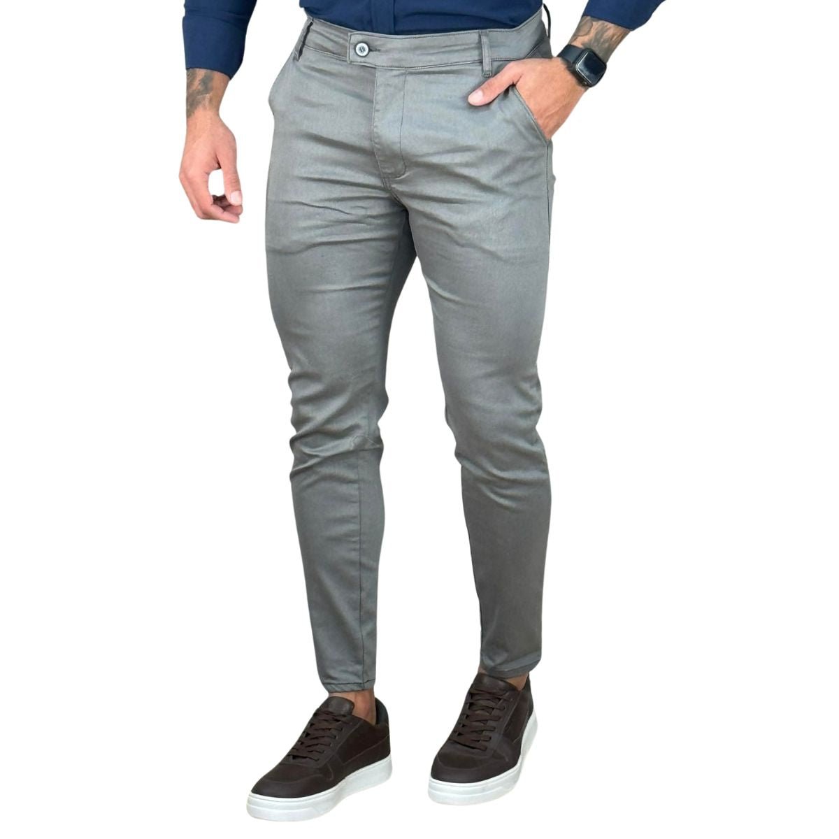 Calça Alfaiataria Cinza Claro Masculina Skinny - Truehero
