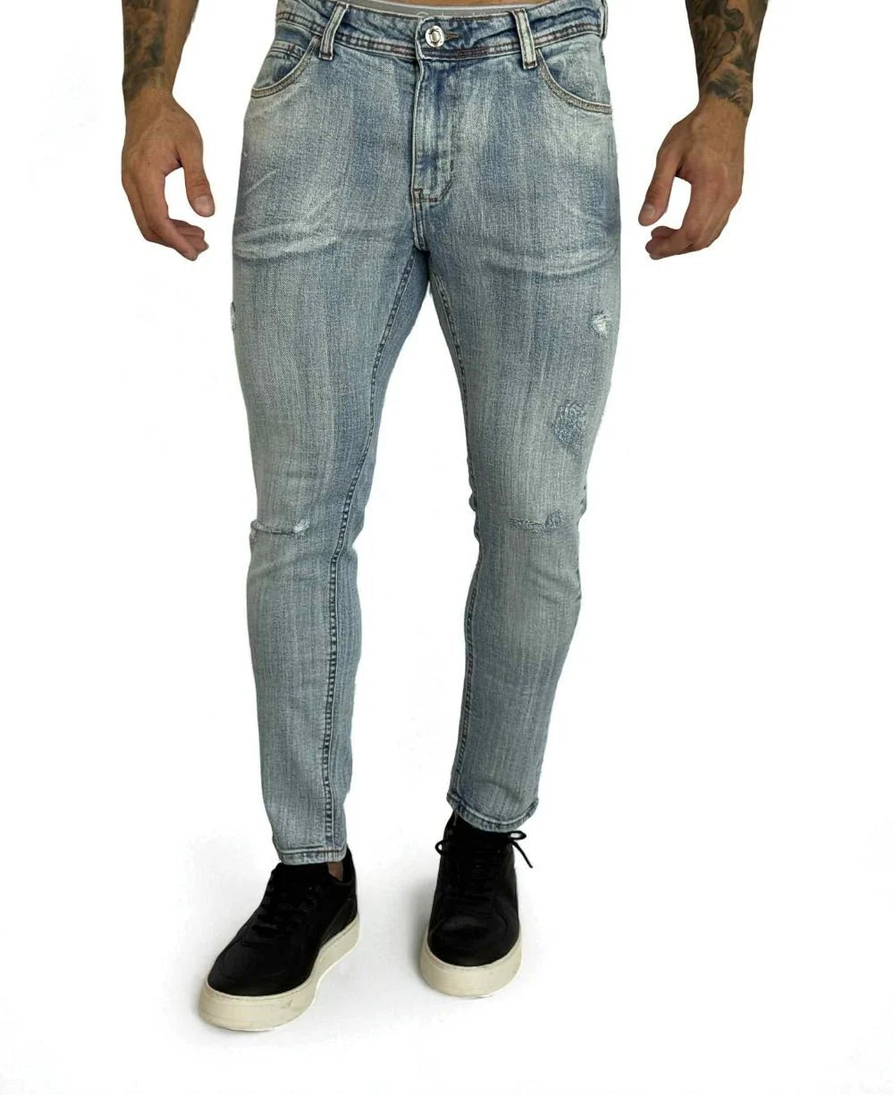 Calça Jeans Azul Lixado Masculina Skinny- City Denim