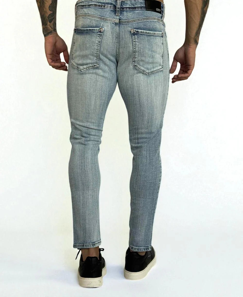 Calça Jeans Azul Lixado Masculina Skinny- City Denim