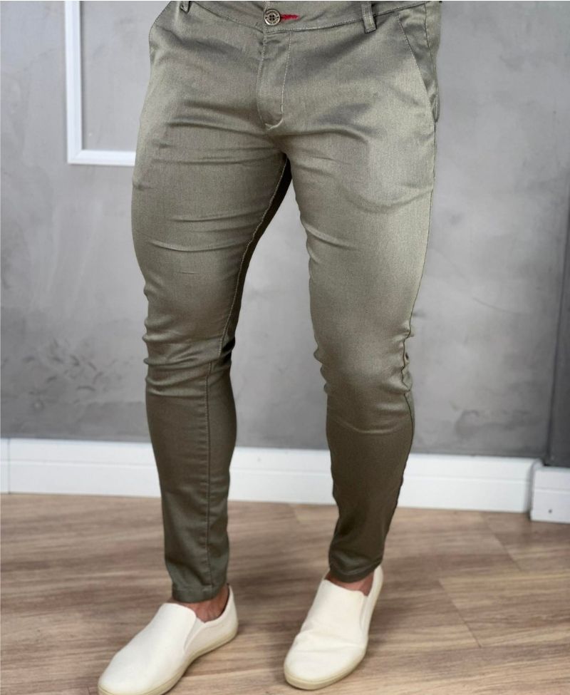 Calça Alfaiataria Cáqui Masculina Super Skinny  - Paladho´s Jeans