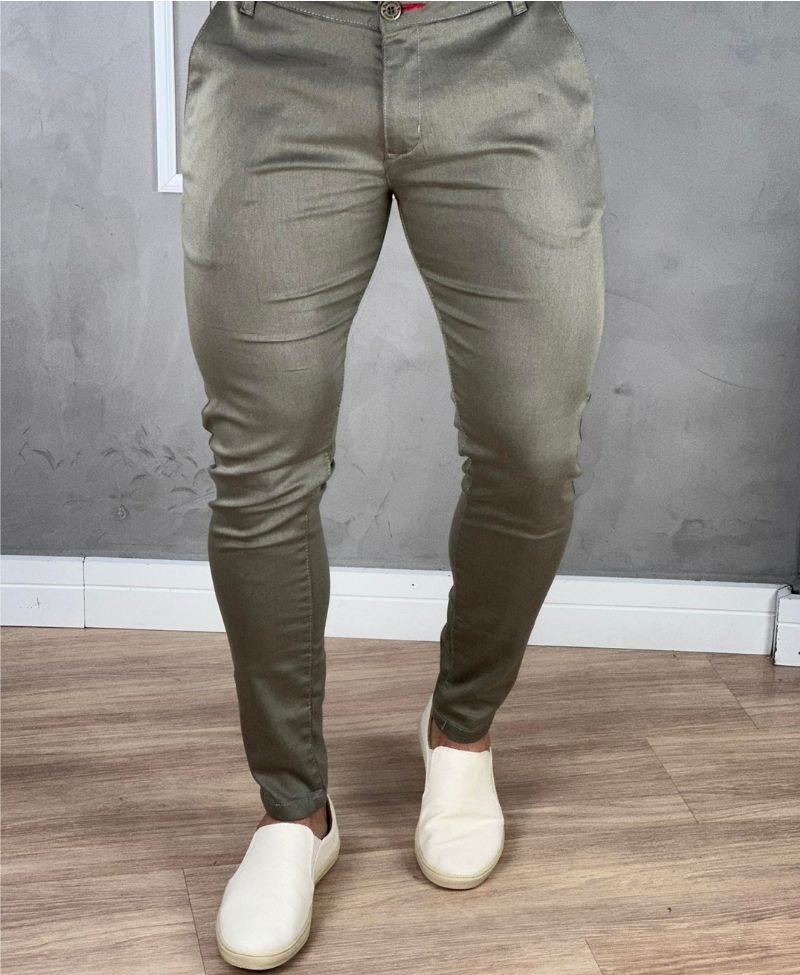 Calça Alfaiataria Cáqui Masculina Super Skinny  - Paladho´s Jeans