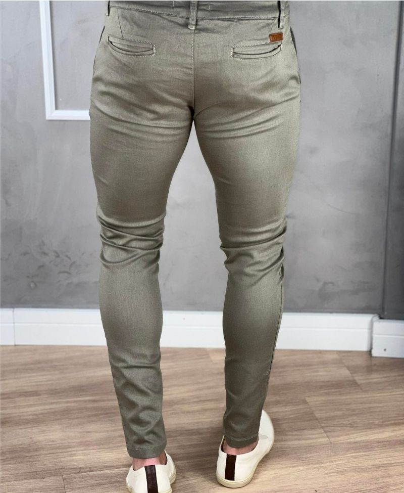 Calça Alfaiataria Cáqui Masculina Super Skinny  - Paladho´s Jeans