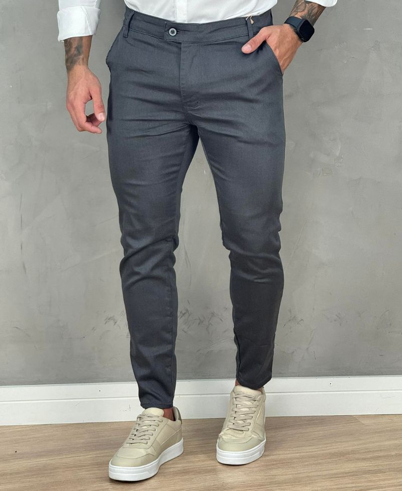 Calça Alfaiataria Cinza Escuro Masculina Super Skinny - Truehero
