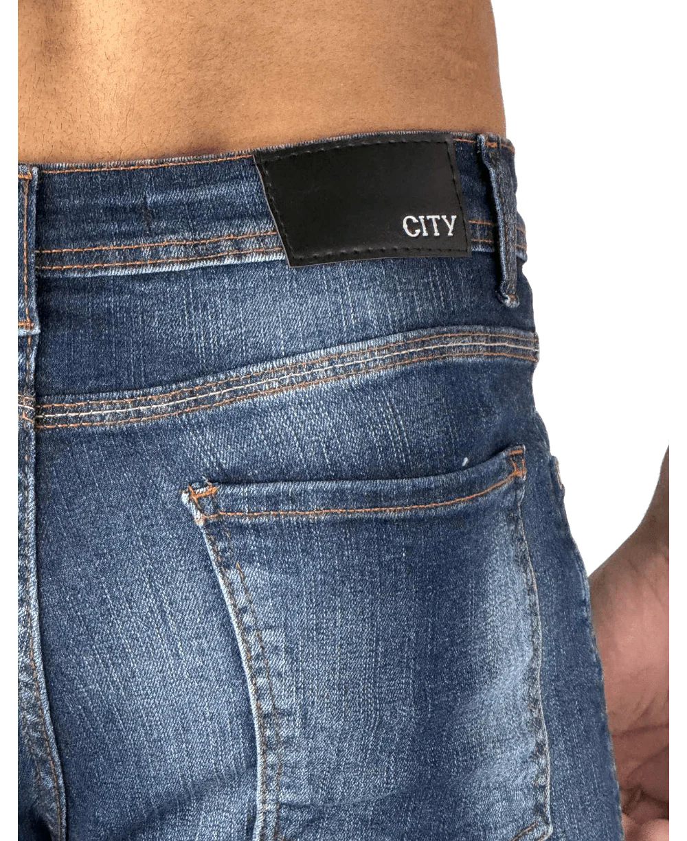 Calça Jeans Azul Mescla Masculina Skinny Liso - City Denim