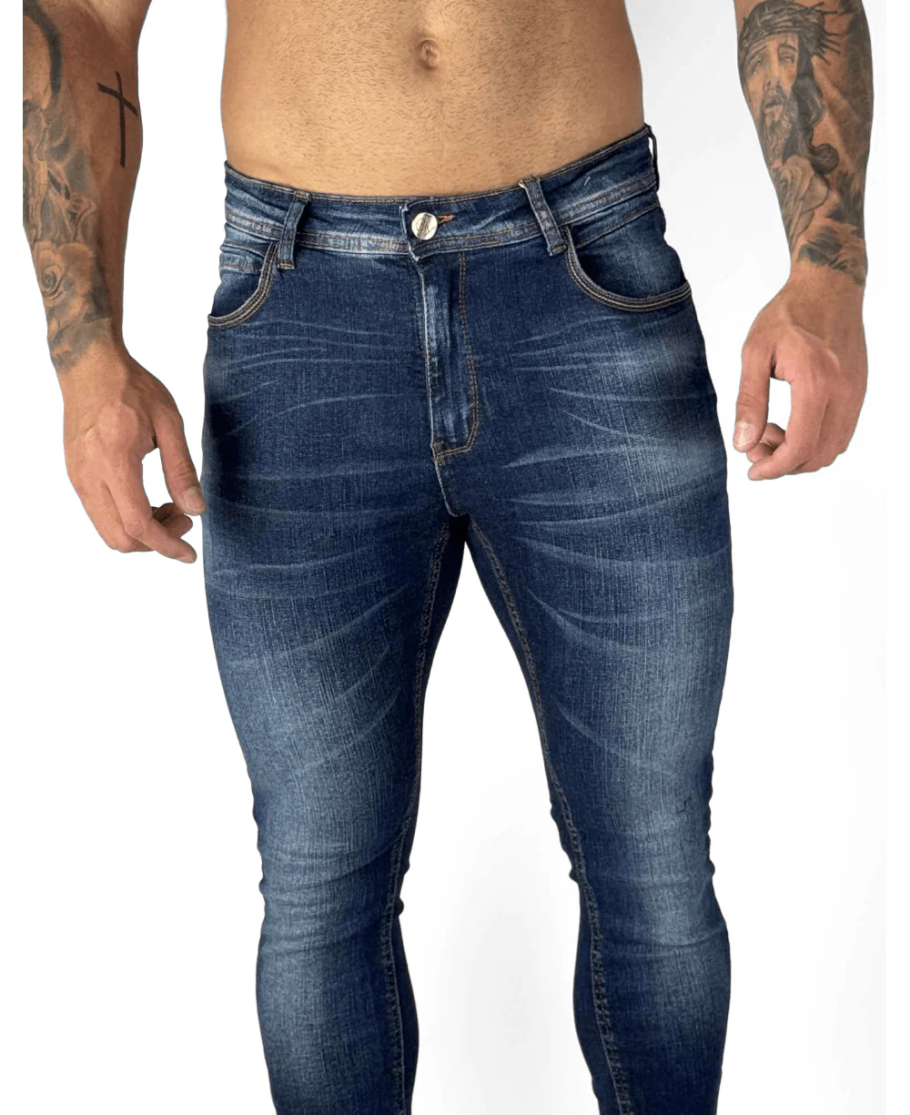 Calça Jeans Azul Mescla Masculina Skinny Liso - City Denim