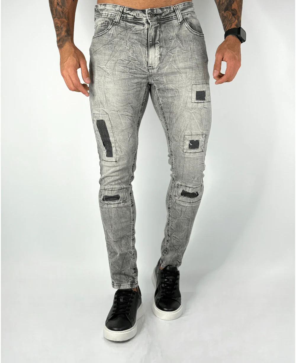 Calça Jens Cinza Mescla Patch - City Denim