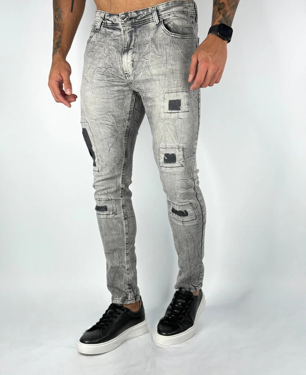 Calça Jens Cinza Mescla Patch - City Denim