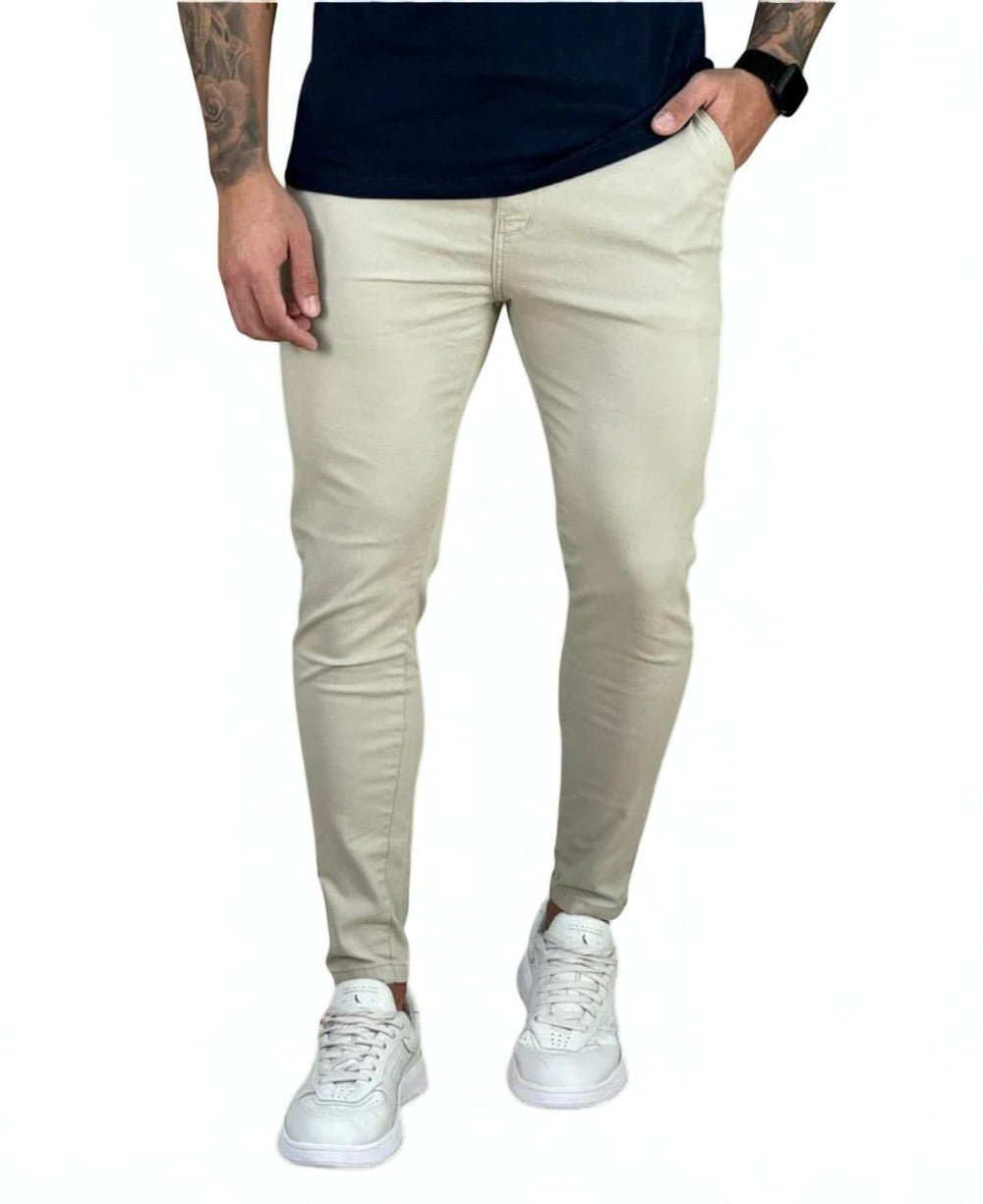 Calça Alfaiataria Bege Masculina Super Skinny - Codi Jeans