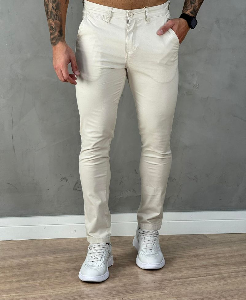 Calça Alfaiataria Areia Masculina Slim Stretch - Arrow