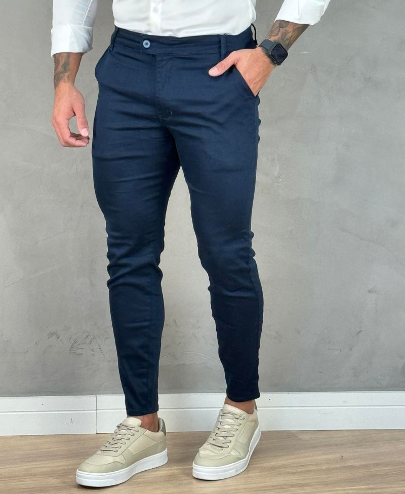 Calça Alfaiataria Azul Marinho Masculina Super Skinny - Truehero