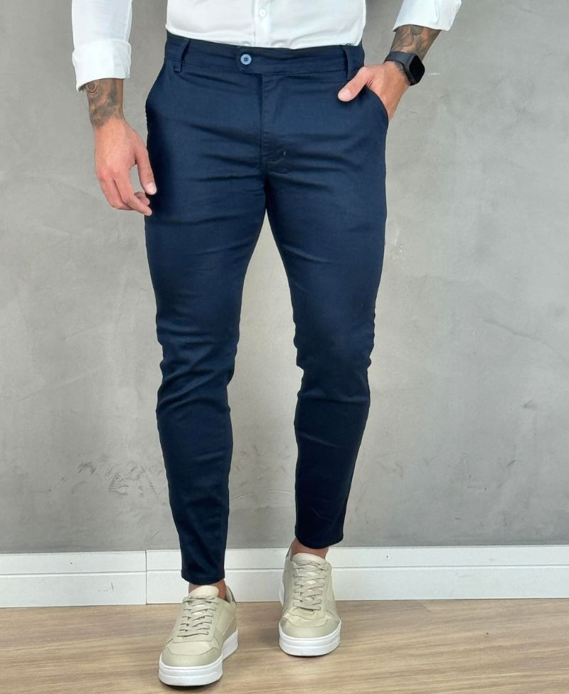 Calça Alfaiataria Azul Marinho Masculina Super Skinny - Truehero