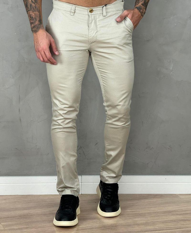 Calça Alfaiataria Bege Masculina Skinny - Kanzo