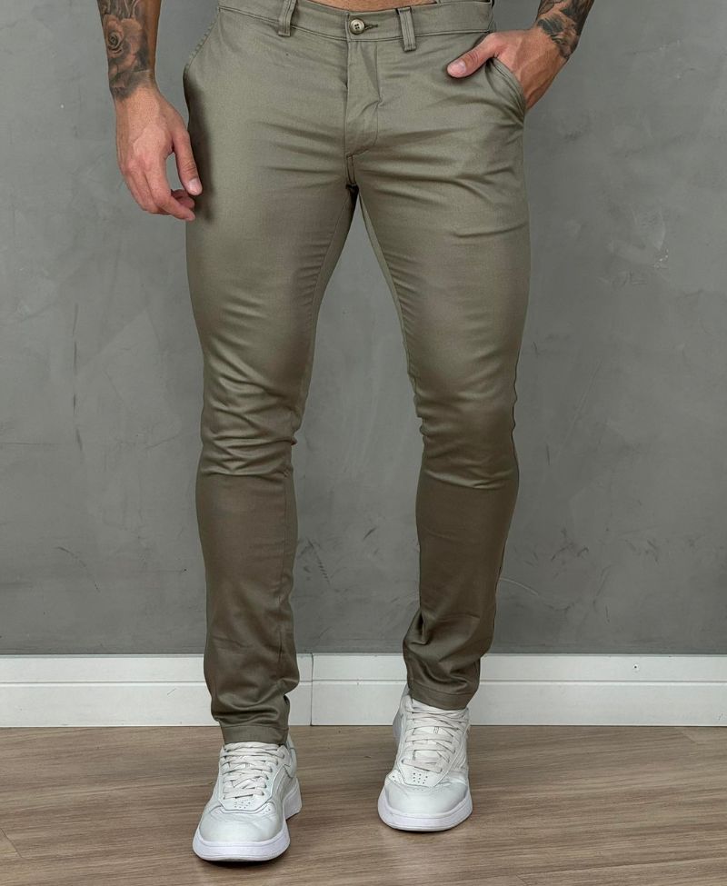 Calça Alfaiataria Caqui Escuro Masculina Skinny - Kanzo