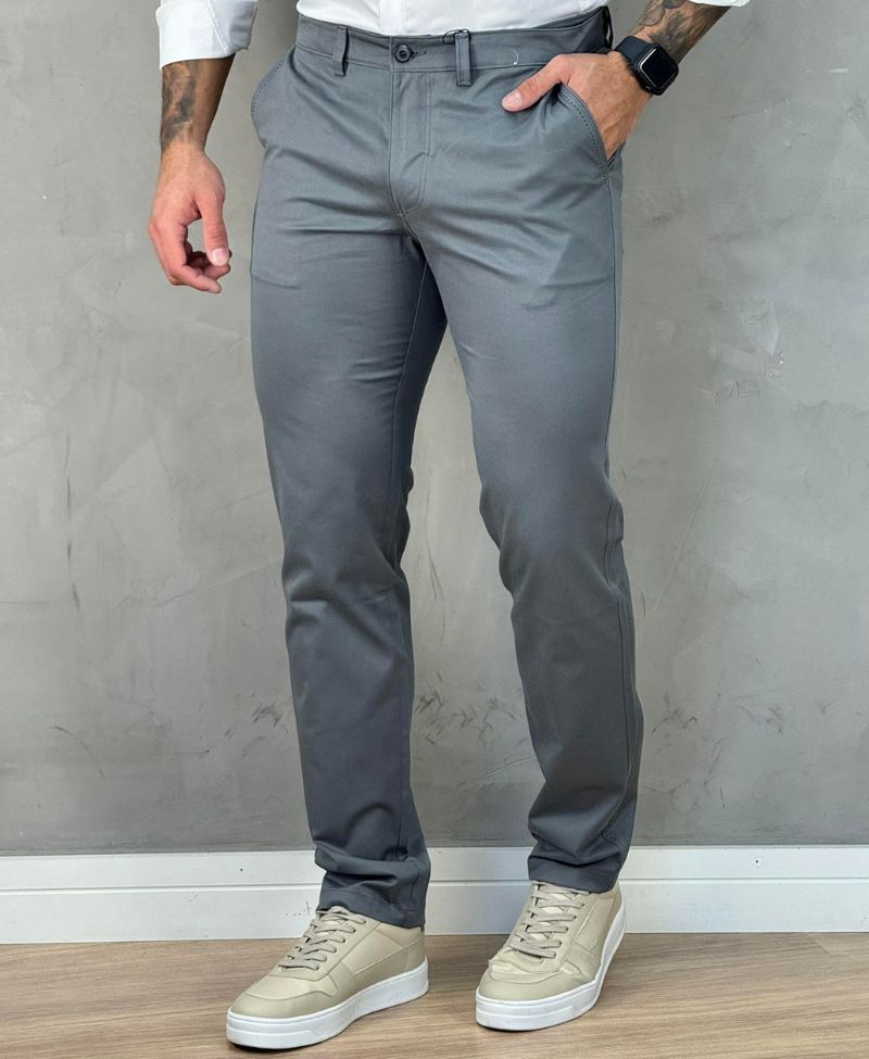 Calça Alfaiataria Cinza Escuro Masculina Slim - Kanzo