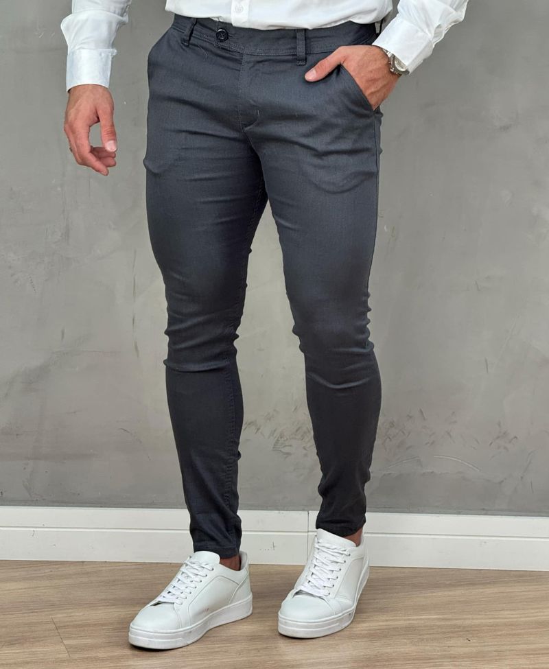 Calça Alfaiataria Cinza Escuro Masculina Super Skinny - Paladho´s