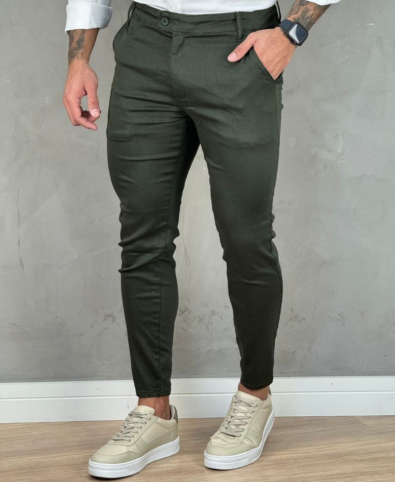 Calça Alfaiataria Verde Militar Masculina Super Skinny - Truehero