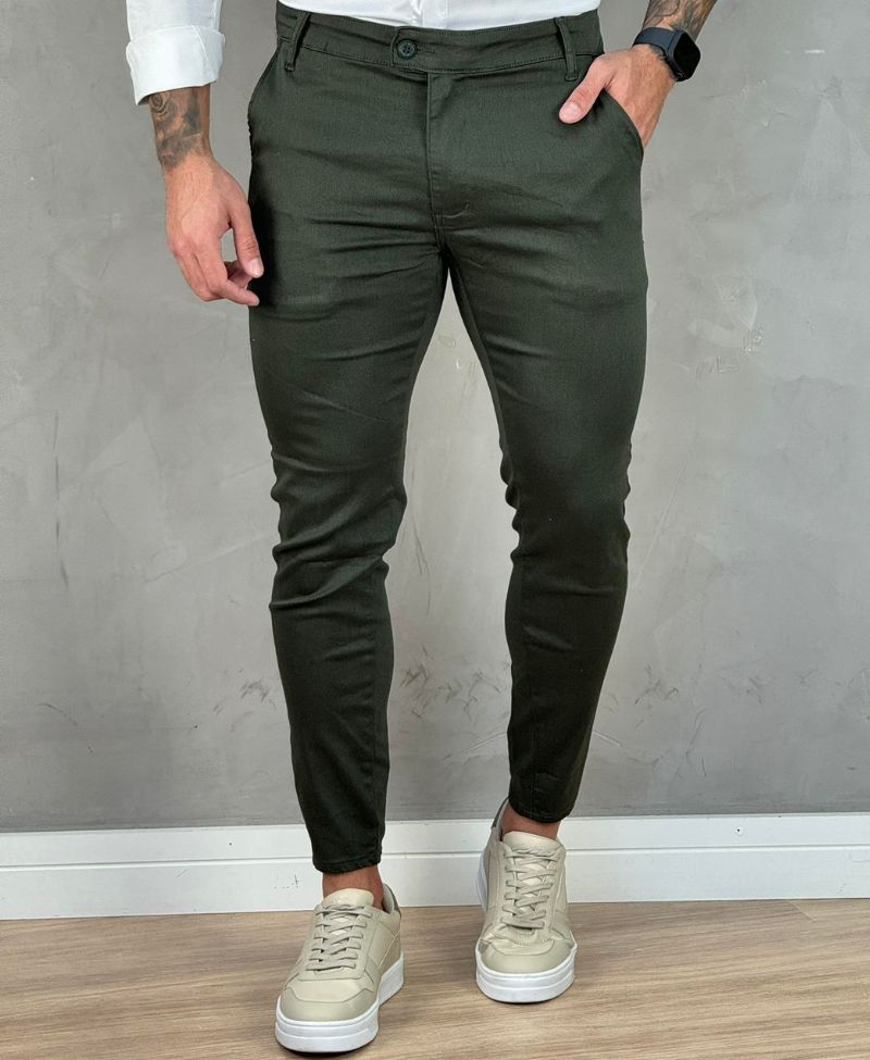 Calça Alfaiataria Verde Militar Masculina Super Skinny - Truehero
