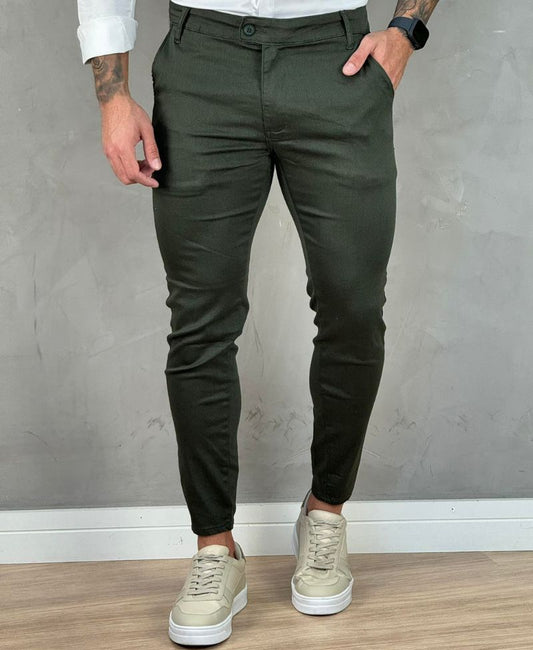 Calça Alfaiataria Verde Militar Masculina Super Skinny - Truehero
