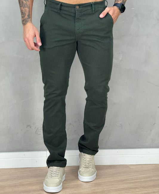 Calça Alfaiataria Verde Militar De Sarja Masculina Slim Vitor - Forum