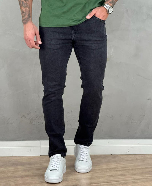 Calça Jeans Preta Mescla Masculina Lisa Slim - Keep Work