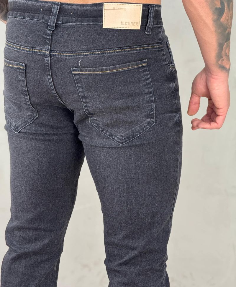Calça Jeans Preta Mescla Masculina Lisa Slim - Keep Work