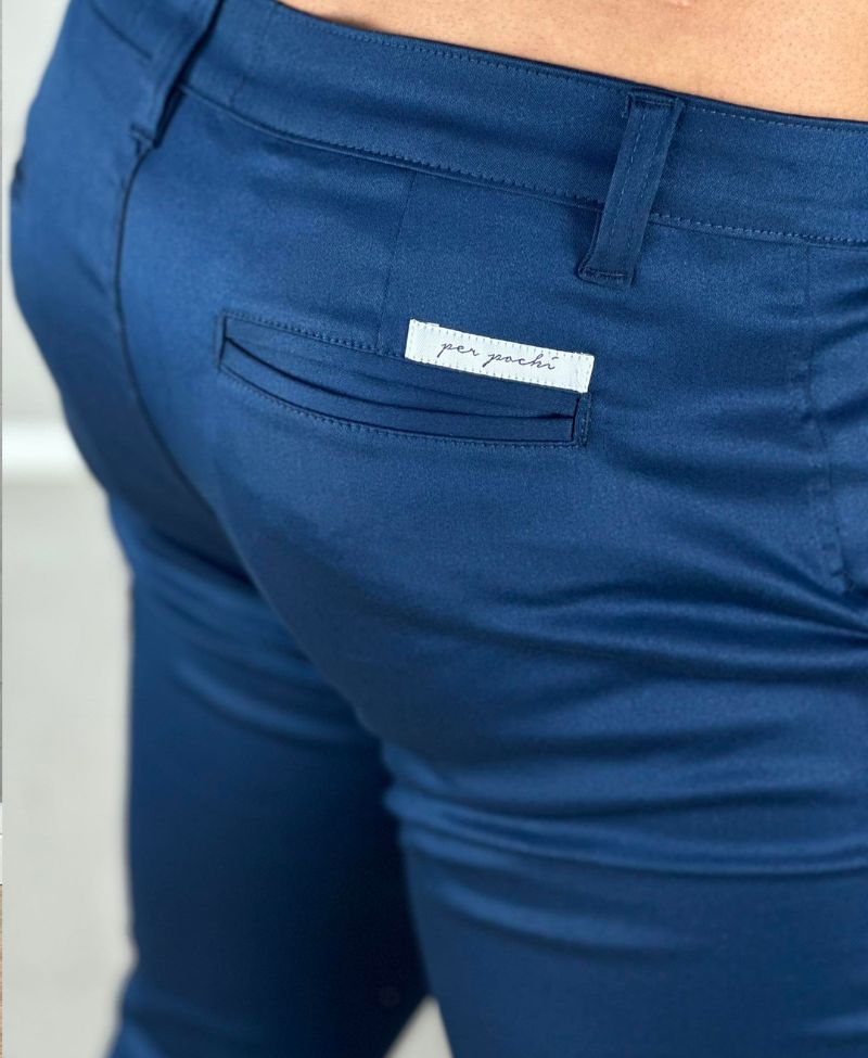 Calça Alfaiataria Azul Marinho Masculina Acetinada Skinny - Per Pochi