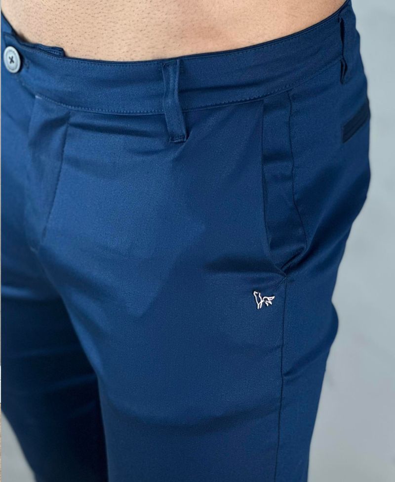 Calça Alfaiataria Azul Marinho Masculina Acetinada Skinny - Per Pochi