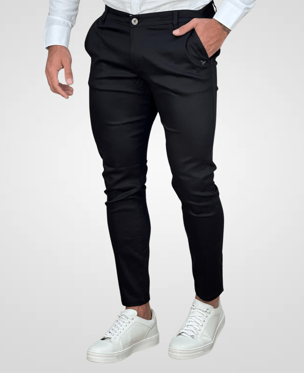 Calça Alfaiataria Preta Masculina Acetinada Skinny - Per Pochi