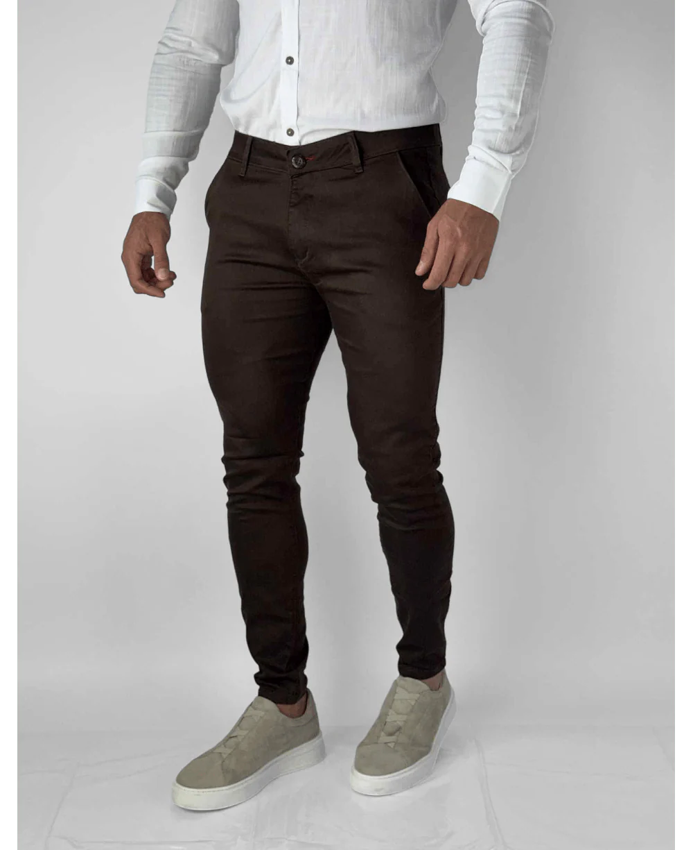 Calça Alfaiataria Marrom Masculina Super Skinny - Paladho´s Jeans