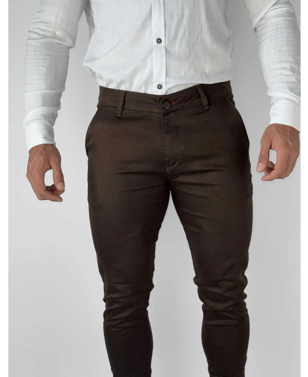 Calça Alfaiataria Marrom Masculina Super Skinny - Paladho´s Jeans