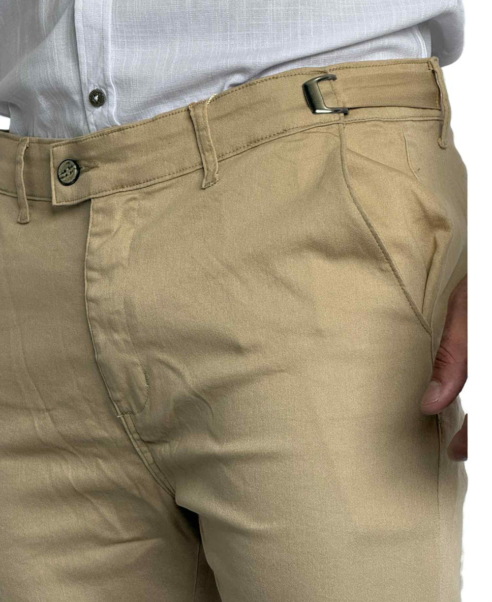 Calça Alfaiataria Bege com Regulagem  - Truehero