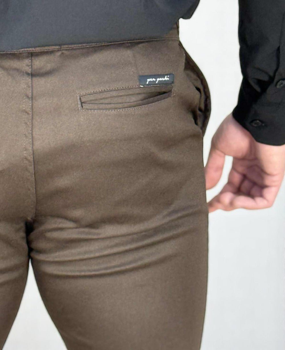 Calça Alfaiataria Marrom Masculina Regulagem - Per Pochi