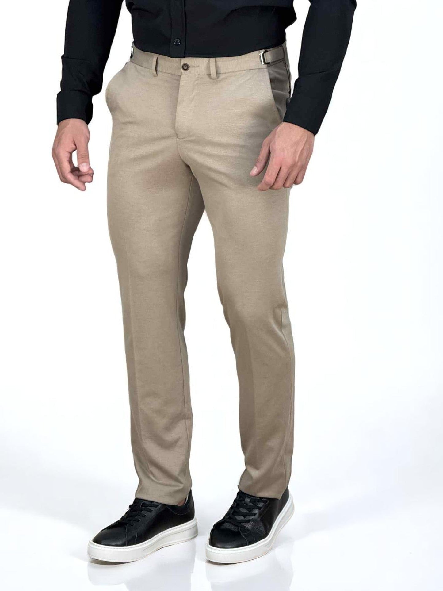 Calça Alfaiataria Caqui Masculina Com Regulagem Slim - Guilherme Soul