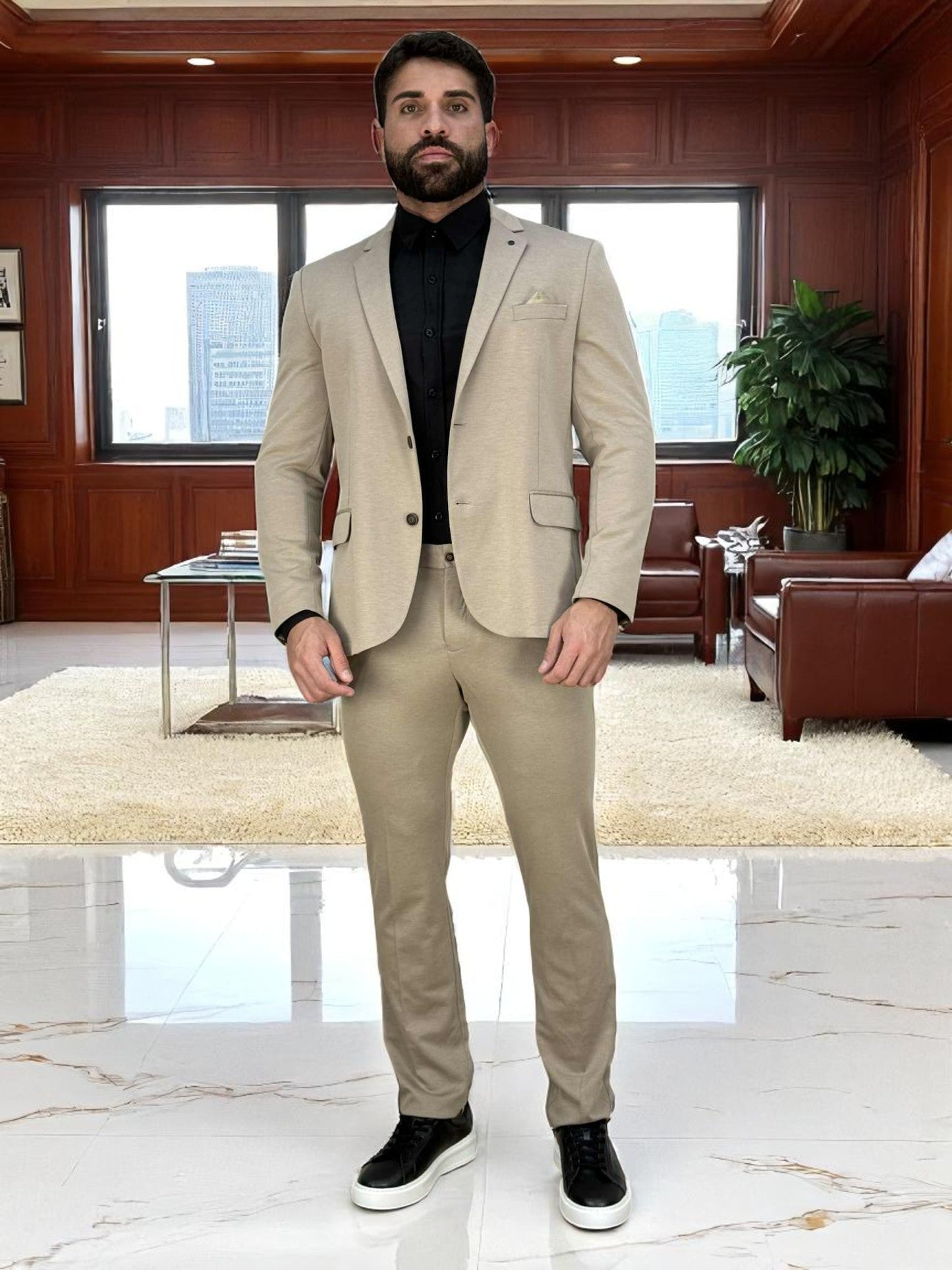 Calça Alfaiataria Caqui Masculina Com Regulagem Slim - Guilherme Soul