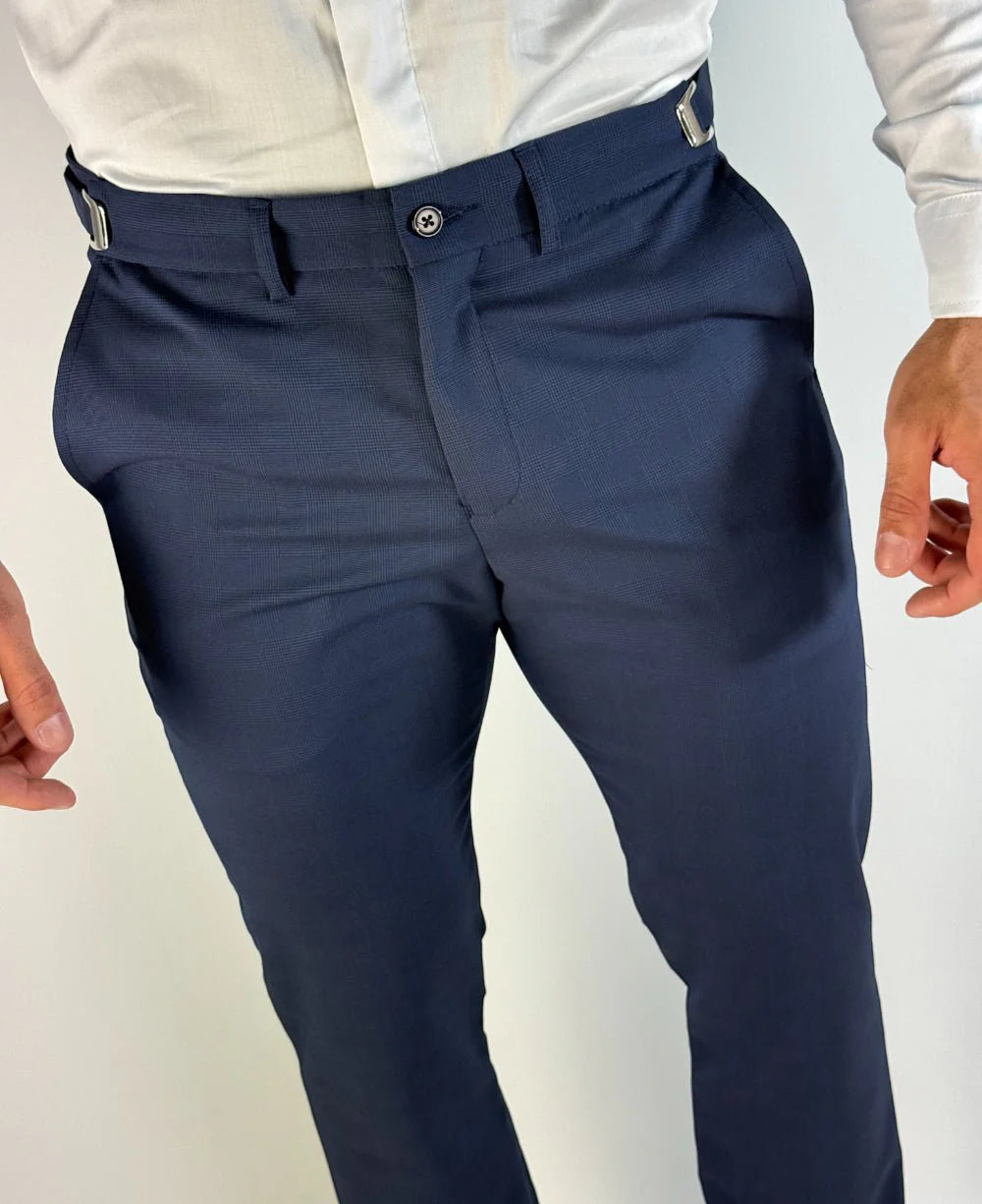 Calça Alfaiataria Regular Pv Xadrez Marinho  -  Guilherme Soul