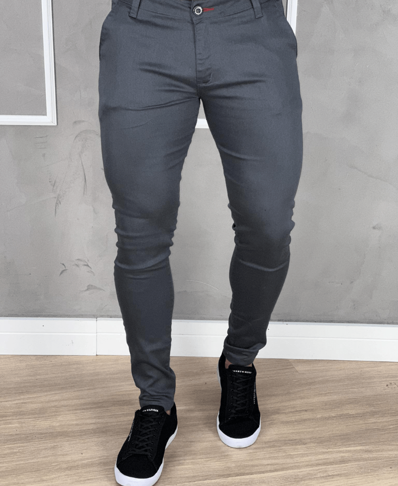 Calça Alfaiataria Cinza Escuro Masculina Super Skinny  - Paladho´s Jeans