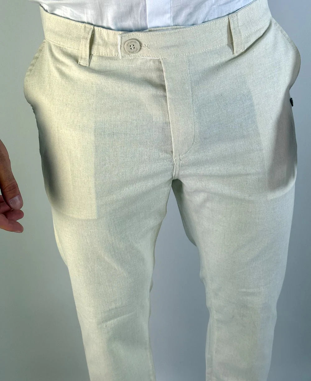 Calça Alfaiataria Linho Cós Transpassado Areia - Per Pochi
