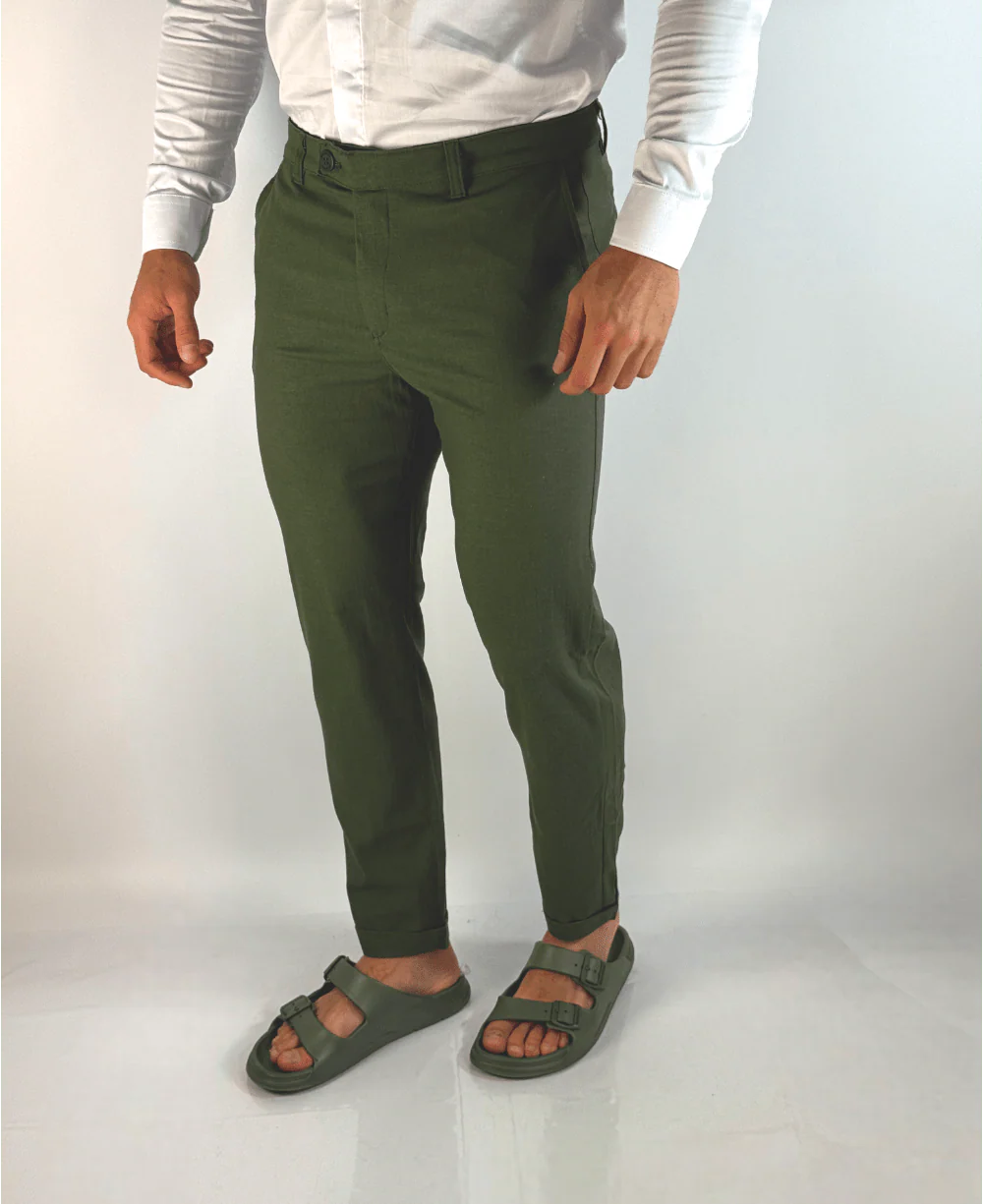 Calça Alfaiataria Linho Cós Transpassado Verde - Per Pochi