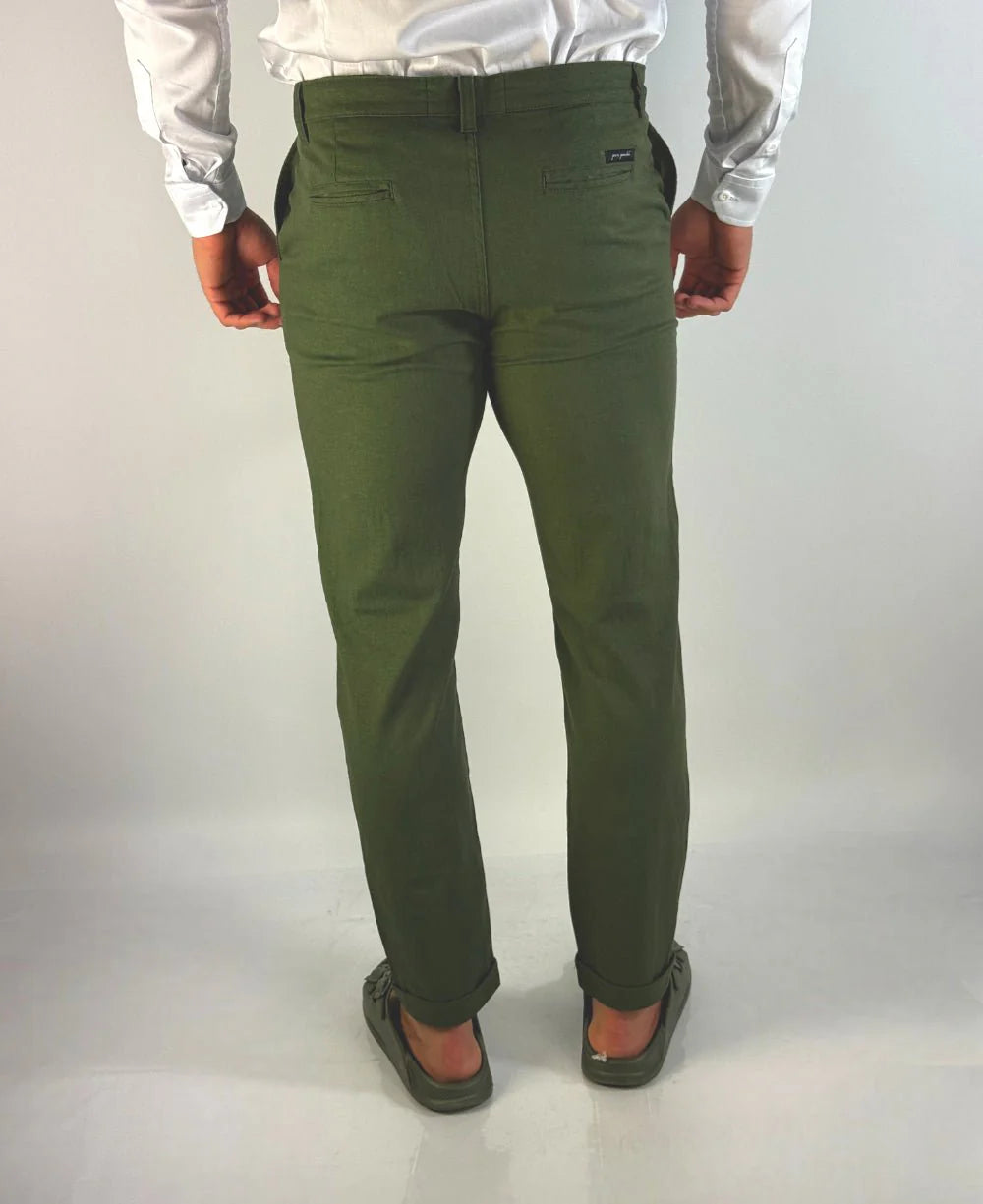 Calça Alfaiataria Linho Cós Transpassado Verde - Per Pochi