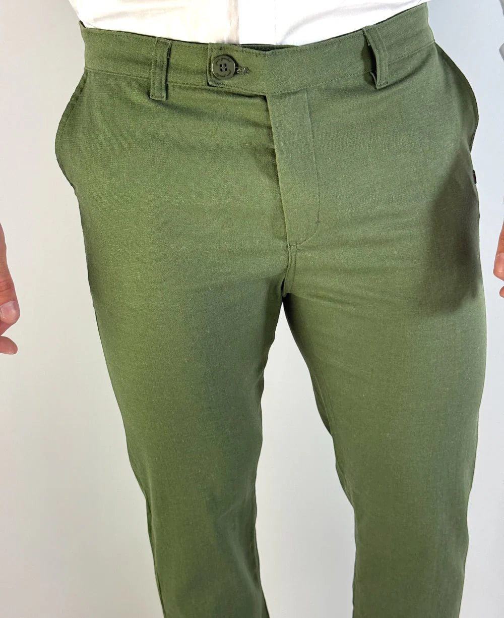 Calça Alfaiataria Linho Cós Transpassado Verde - Per Pochi