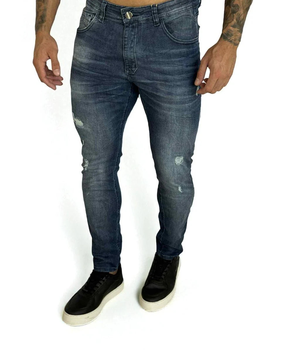 Calça Jeans Azul Puidos Masculina Skinny- City Denim